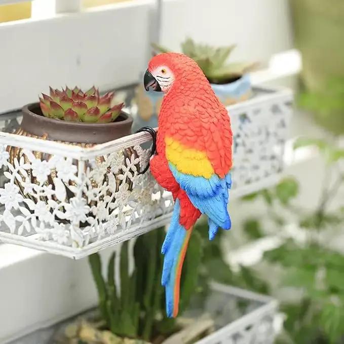 Realistic Parrot Sculpture Resin Hanging Parrots Garden Statues Lifelike Bird Figurines Landscape Ornament Patio Yard Lawn Figurine Tree Decor, Outdoor Garden Wall Statues (Red) by GreenHaven Gardens