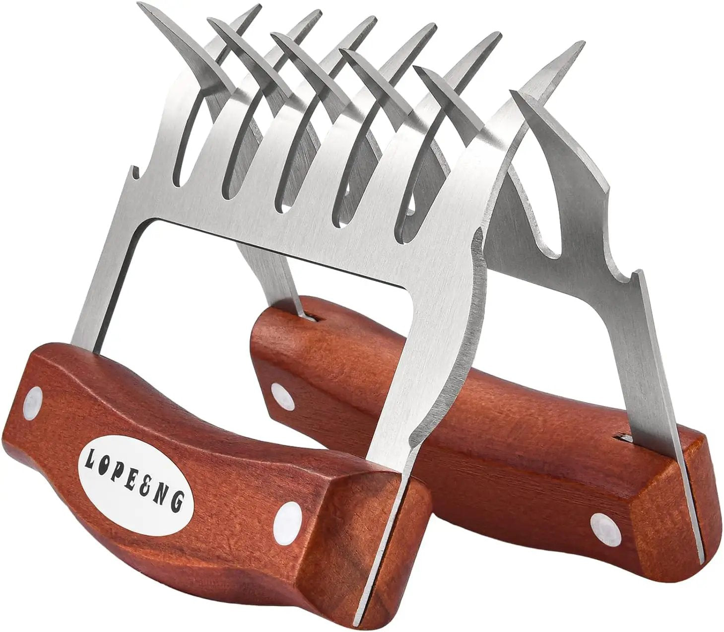 LOPE & NG Meat Handler Shredder Claws Set Of 2 - Wood Stainless Steel BBQ Pulled Pork Paws For Shredding Handing Carving Food by GreenHaven Gardens