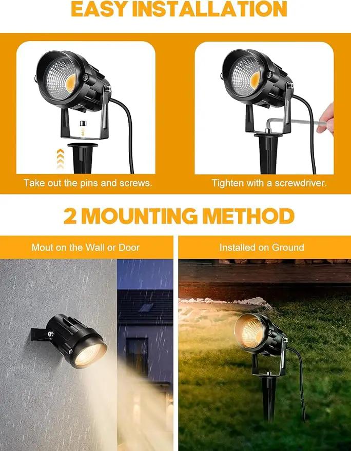 LemonBest 12W Landscape Lighting LED Outdoor Spotlight 120V AC Waterproof Landscape Lights Warm White Spot Lights for Yard Garden Decorative Lawn Lamp Flag Light with Spiked Stake, 4 Packs by GreenHaven Gardens