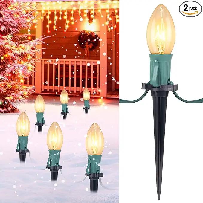C9 Christmas Lights Outdoor, 2 Packs Total 51.4 Ft 40 Bulbs Christmas Pathway Lights, Waterproof Walkway Lights for Outside Driveway Sidewalk Outdoor Christmas Decorations Yard, Clear by GreenHaven Gardens
