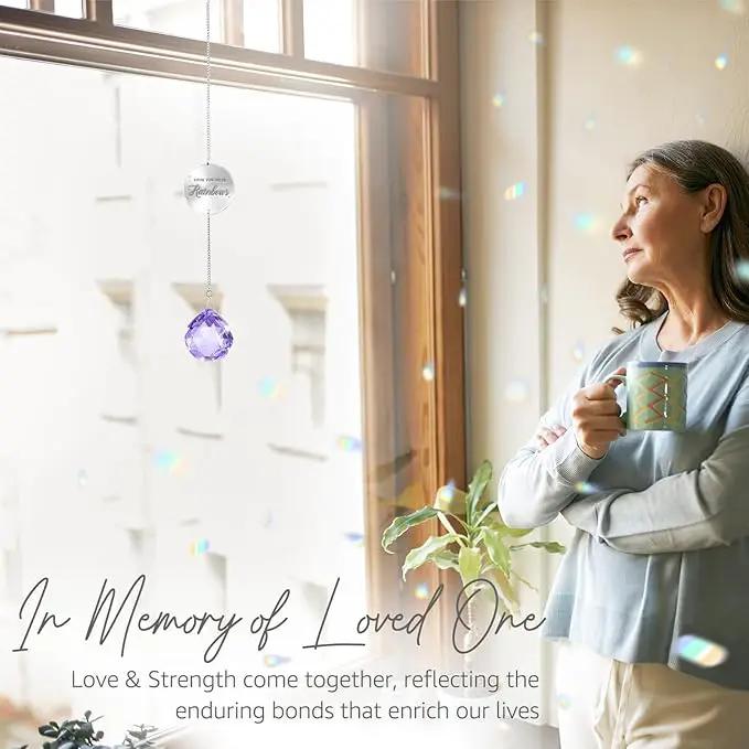 Memorial Gifts for Loss of Loved One, Unique Sympathy Idea, Purple Crystal Ball Grief Suncatcher, Rainbow Bereavement Box for Mom Dad Husband Son Daughter by GreenHaven Gardens
