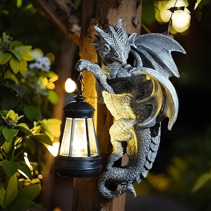 Dragon Statue Solar Lantern for Garden Décor, Dragons Figurine Night Light, 10”Outdoor Decorative Lamp, Mountable on Trees/Walls/Fences. Birthday/Housewarming Gifts for Dragon Fans by GreenHaven Gardens