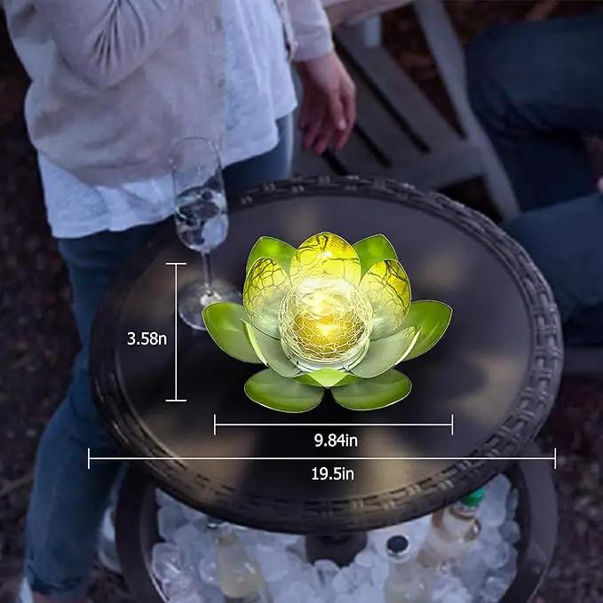 Huaxu Solar Lights Outdoor Garden Decoration Crackle Globe Glass Waterproof LED Metal Green Lotus Flowers Gift for Mom,Women,Patio,Lawn,Walkway,Tabletop,Ground by GreenHaven Gardens