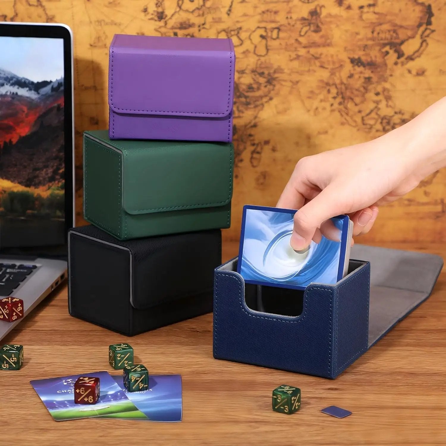 Yookeer 4 Pieces Leather Deck Card Boxes Cards Deck Game Box for Collectible Playing Card Box Compatible with MTG Commander(Black, Blue, Green, Purple,Horizontal) by GreenHaven Gardens