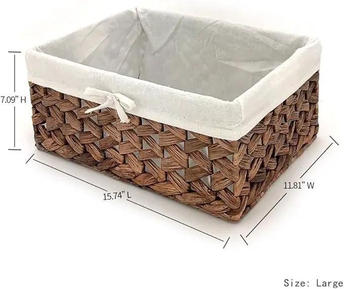 Rectangular Woven Seagrass Storage Bin with Handle,Kingwillow. (water hyacinth, Large) by GreenHaven Gardens