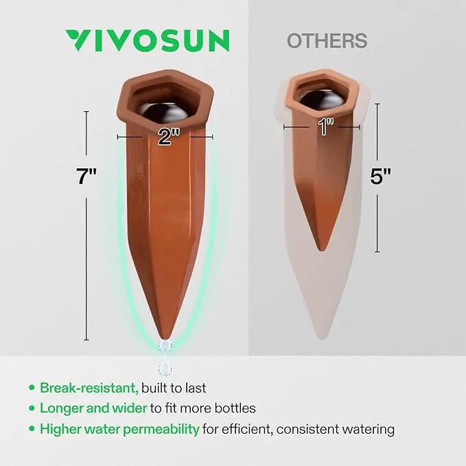 VIVOSUN 10Pcs Self-Watering Spikes, 7 Inch Hexagonal Terracotta Watering Stakes, Auto-Water Device, Planter Insert for Indoor & Outdoor Potted Plants, 10-Pack by GreenHaven Gardens
