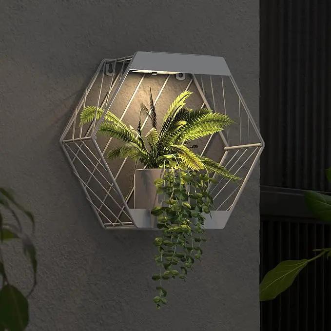 Grand patio Outdoor Leiden LED Solar Hexagon Wall Sconce Planter, with Dusk to Dawn Sensor Decor Wall Lighting for Garage Doorway Patio Yard, Cement Grey(S-Linear) by GreenHaven Gardens