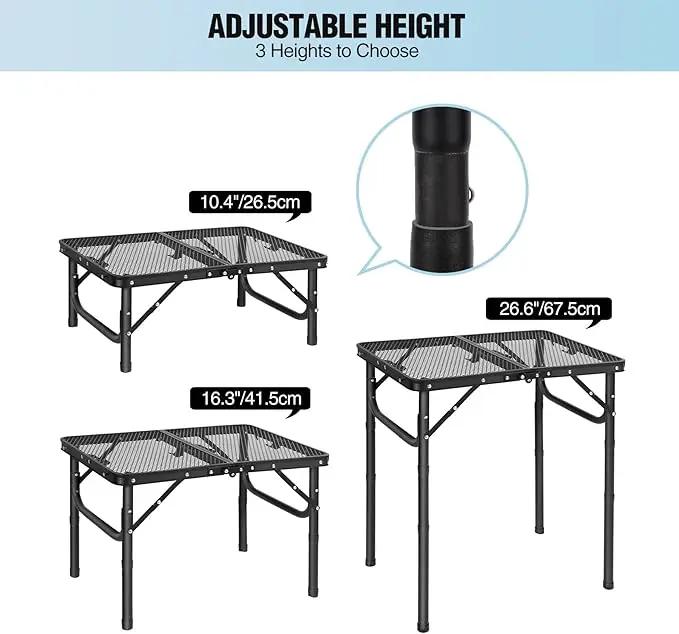 RedSwing Folding Grill Table, Lightweight Height Adjustable Aluminum Table with Mesh Desktop and Mesh Bag for Outdoor Camping Picnic BBQ, Small 2 Feet, Black by GreenHaven Gardens