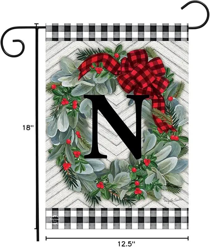 Briarwood Lane Winter Wreath Monogram Letter N Garden Flag by GreenHaven Gardens
