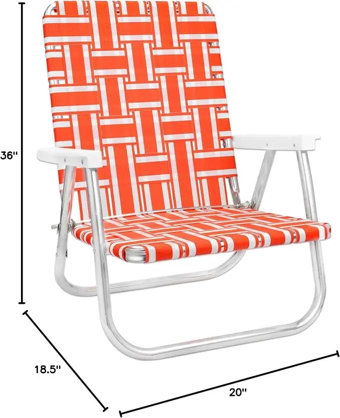 Lawn Chair USA Folding Aluminum Outdoor Patio Lawn Chair | Heavy-Duty Webbed Chairs for Camping, Sports, Beach Yard & Tailgating | Lightweight Portable | High Back Beach Chair- Orange & White Stripe by GreenHaven Gardens