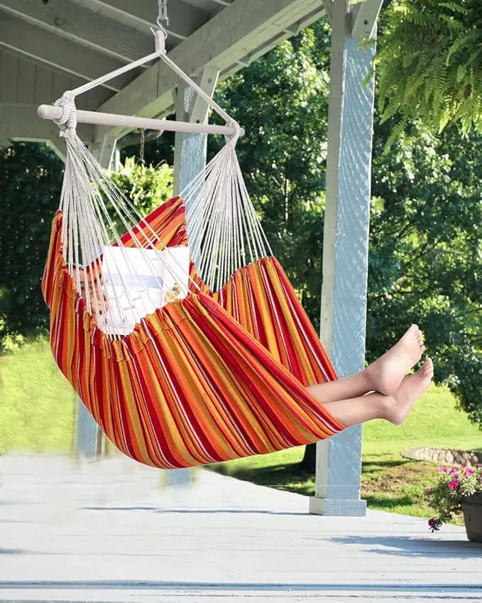 ADVOKAIR Hammock Chair Hanging Chair Rope Swing XXL - Max 500lbs, 70in Large Hammock Swing Chair -Portable Steel Spreader Bar with Anti-Slip Rings-Roomy & Strong by GreenHaven Gardens