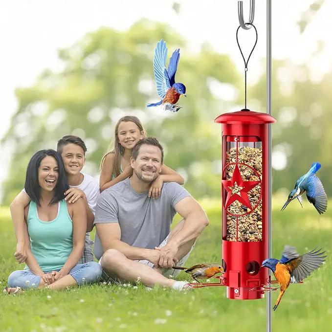 Squirrel Proof Bird Feeders for Outdoors Hanging, Metal Squirrel Proof Bird Feeder with Gravity Protection, 3LB Large Capacity Wild Bird Feeders for Outside Finch, Cardinal, Blue Jay (Red) by GreenHaven Gardens