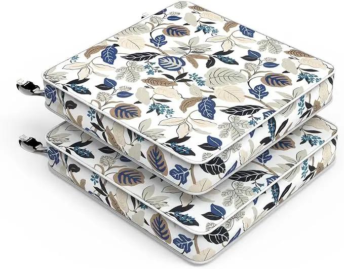 LVTXIII Patio Chair Cushions 22"x22"x3", Water-Repellent Outdoor Seat Cushions for Patio Furniture, Square Chair Pads with Ties for Home Garden Decoration, Set of 2, Breeze Leaves Beige by GreenHaven Gardens