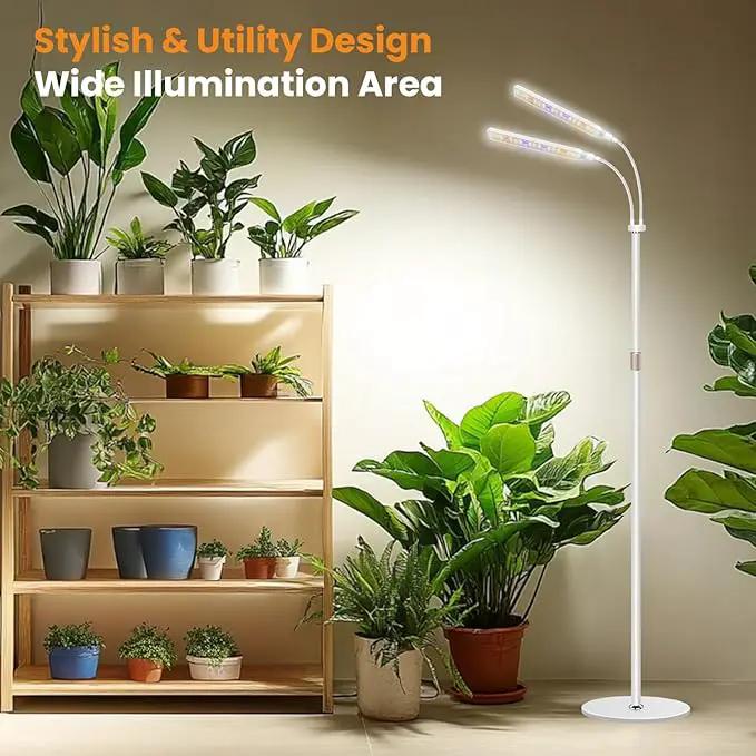Grow Lights for Indoor Plants with Stand, 2-Heads Full Specturm Plant Grow Light with 4/8/12/16H Timer, 3 Color Modes, 360° Flexible Gooseneck, 24-68.7in Hight Adjustable Plant Growing Lamp by GreenHaven Gardens