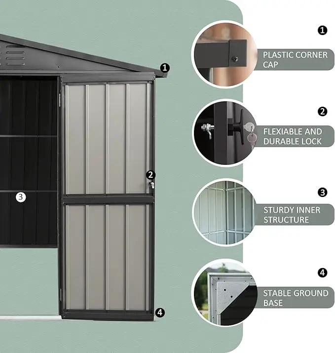 Domi Outdoor Storage Shed 8.2' x 6.2', Metal Steel Utility Tool Shed Storage House with Double Lockable Doors & Air Vent for Backyard Garden Patio Lawn by GreenHaven Gardens