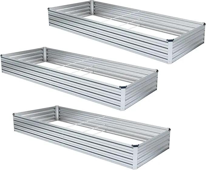 3 Pack 6x3x1FT Galvanized Raised Garden Beds Kit Outdoor Metal Gardening Planter Box for Vegetable Elevated Flower Herbs,Silver by GreenHaven Gardens