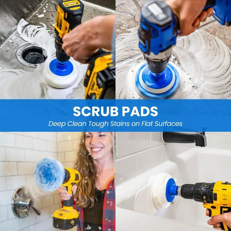9 Pack Multi-Purpose Home Cleaning Accessory Drill Kit, Bathroom Scrub Pads, Extended Reach Round Brush Attachment Set by GreenHaven Gardens