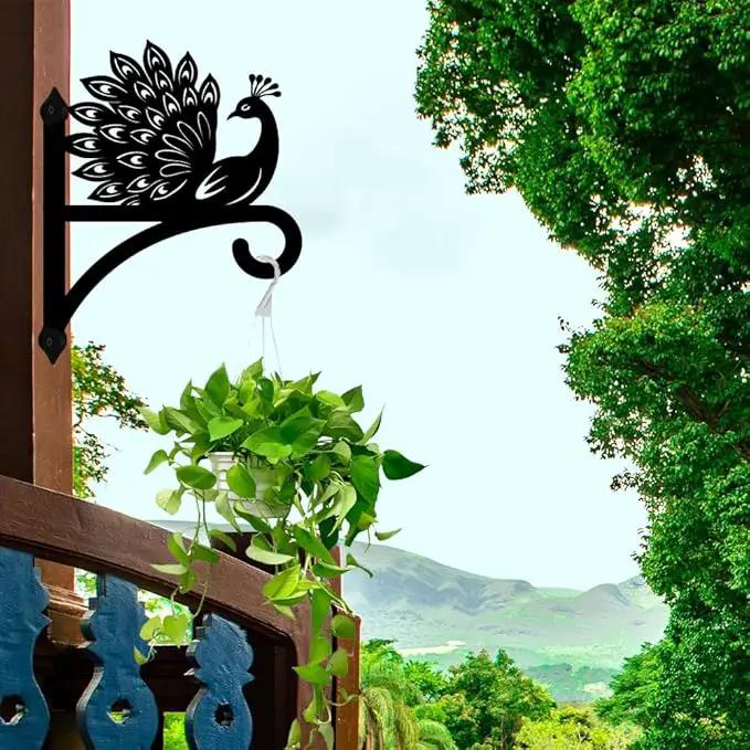 peacoblue Iron Plant Hangers Hooks for Outdoor Indoor Hanging Plants Flower Fern Pots Lantern Bird Feeder Wind Chime,12"x15.5" Weather Resistant Metal Wall Holder for Porch Garden Farmhouse(Peacock) by GreenHaven Gardens