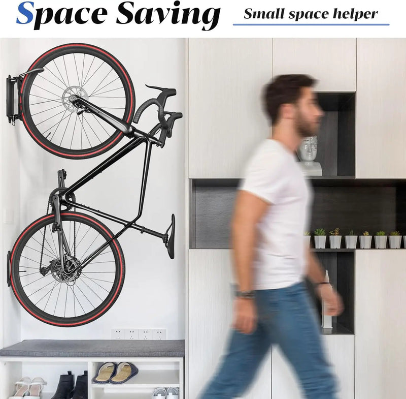Goovilla Swivel Bike Wall Mount 1 Pack, Space Saving Bike Hangers for Garage with Screw and Easy Installation, Metal Vertical Bike Rack Wall Mount Holds up to 66.2lbs with No-scratch Protection, Black by GreenHaven Gardens