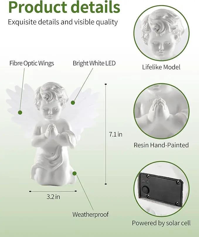 iStatue Solar Praying Cherub Angel Light with Fibre Optic Wings - 7.1'' Sympathy Remembrance Memorial Gift for Grave Ornaments Garden Decor (Kneeling Angel) by GreenHaven Gardens