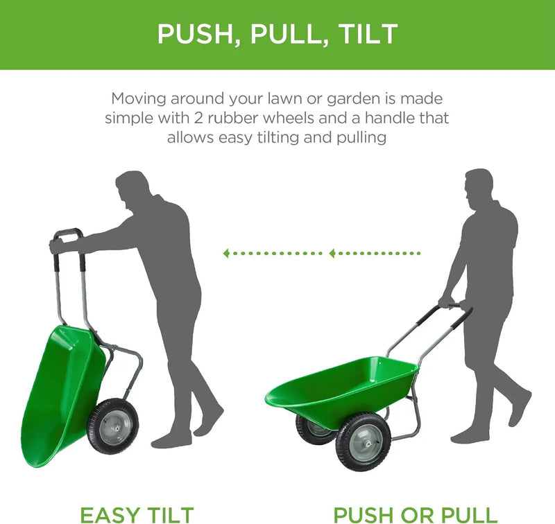 Best Choice Products Dual-Wheel Home Utility Yard Wheelbarrow Garden Cart w/Built-in Stand for Lawn, Gardening, Construction - Bright Green by GreenHaven Gardens