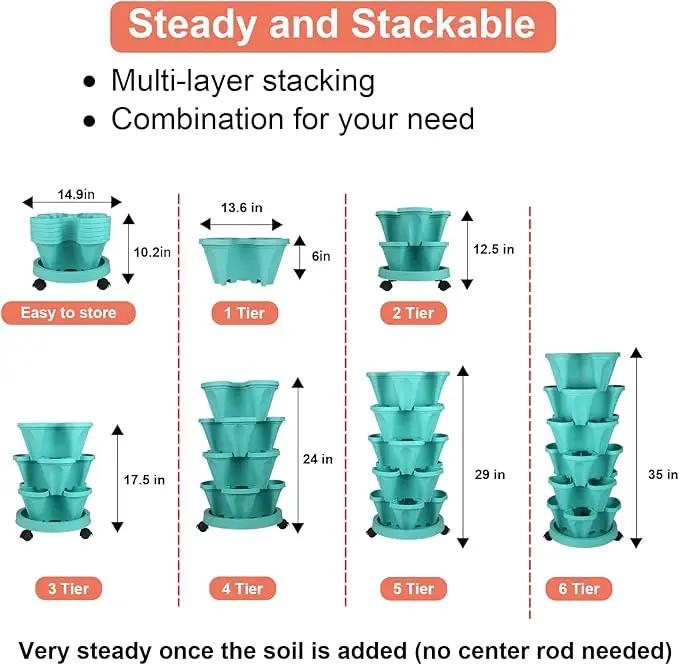 Vertical Planter 6 Tier Stackable Planters Garden Planters Strawberry Herb Flower and Vegetable Planter Indoor Outdoor Gardening Pots with Removable Wheels and Tools by GreenHaven Gardens