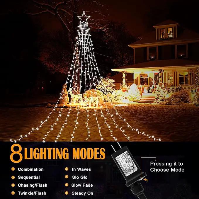 Christmas Decorations Star String Lights, 320 LED Waterfall Tree Lights with 13" Topper Star 8 Lighting Modes Indoor Outdoor Decorative for New Year, Holiday, Wedding, Party by GreenHaven Gardens