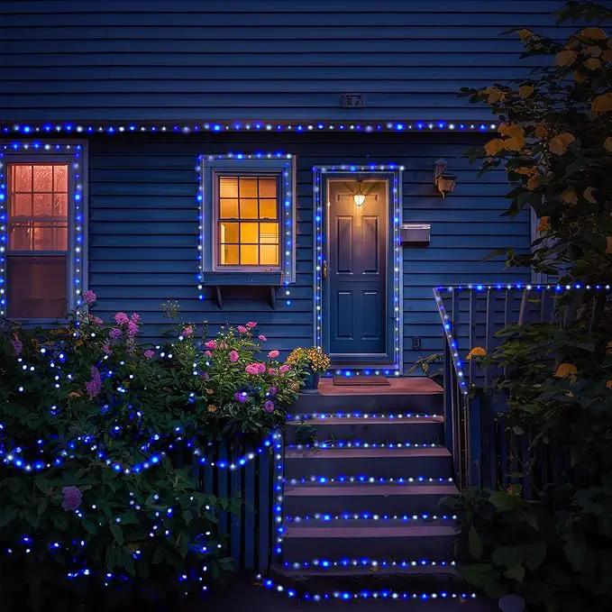 JMEXSUSS 2 Pack Blue and White Solar Christmas Lights, Each 33FT 100 LED Solar String Lights Outdoor Waterproof, 8 Modes Mini Fairy Lights for Outside Yard Patio Christmas Decorations by GreenHaven Gardens