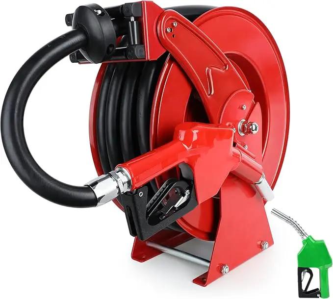 Fuel Hose Reel with Fueling Nozzle, 3/4" x 50FT Retractable Diesel Hose Reel, 300 PSI Industrial Heavy Duty Auto Swivel Rewind Hose Holder Reels, for Vehicle Tank Truck Trailer Ship by GreenHaven Gardens