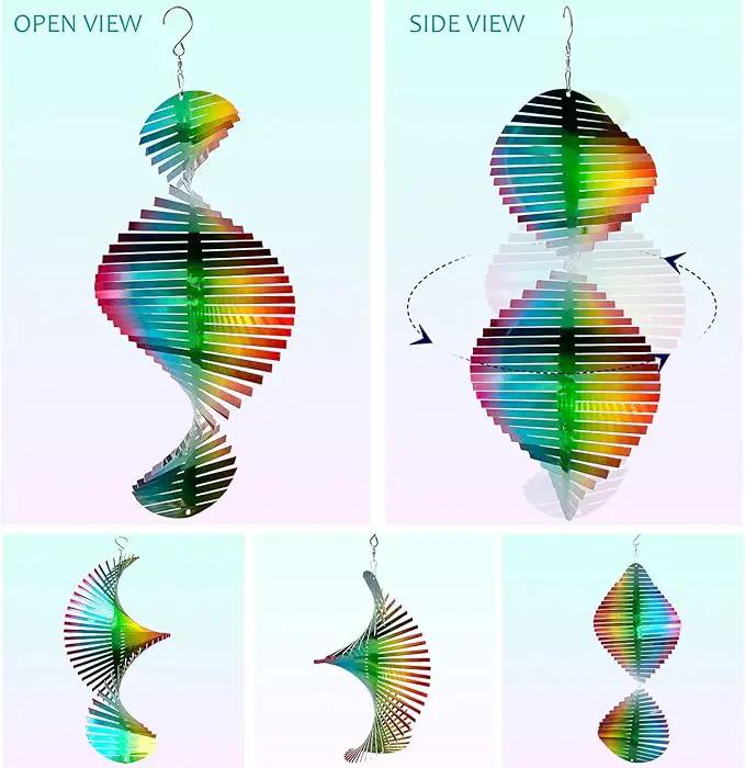 Wind Spinner Rainbow Wave Wind Spinners for Yard and Garden,15in Hanging Kinetic Yard Art Wind Sculpture,3D Wind Spinners Outdoor & Indoor Rainbow Helix Garden Decor Christmas Ornaments by GreenHaven Gardens