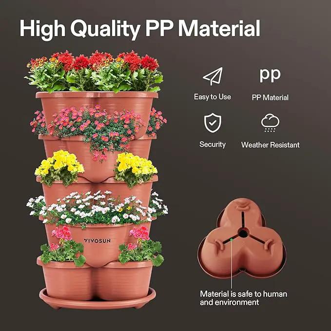 VIVOSUN 2-Pack 5 Tier Vertical Gardening Stackable Planter for Strawberries, Flowers, Herbs, Vegetables, Brown by GreenHaven Gardens
