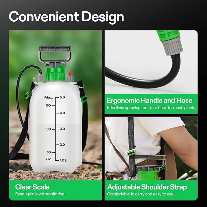 VIVOSUN Pump Sprayer 1.35 Gallon, Portable Water Spray Bottle in Lawn and Garden Yard, Weed Sprayer for Plants with 3 Nozzles, Adjustable Shoulder Strap, Pressure Relief Valve by GreenHaven Gardens