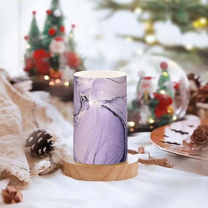 Flickering Flameless Candles, Purple Marble Lavender Liquid LED Candles with Remote Timer, Set of 2 Battery Operated Candle for Valentine Wedding Birthday by GreenHaven Gardens