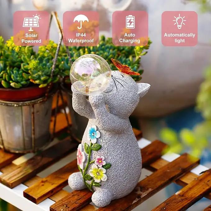 Solar Cat Outdoor Garden Statues : Outside Decor with Lights Clearance for Yard Art Lawn Ornaments Porch Patio Balcony Home House - Birthday Gifts for Grandma Mom Women by GreenHaven Gardens