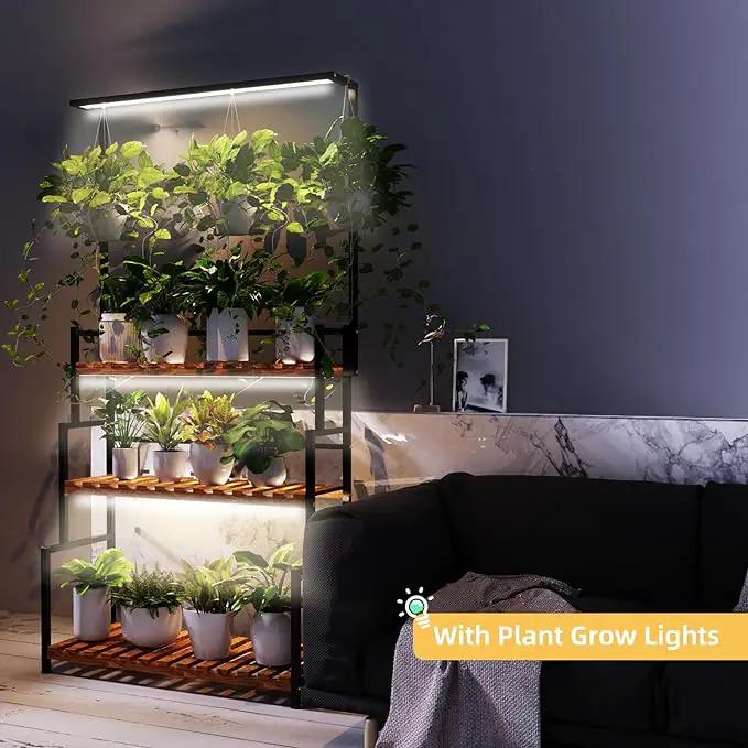 Hanging Plant Stand with Grow Light, 3 Tier Metal Plant Stand for Indoor Plants Multiple, Large Plant Shelf Display Holder, Ladder Shape Plant Rack for Living Room, Patio, Balcony by GreenHaven Gardens