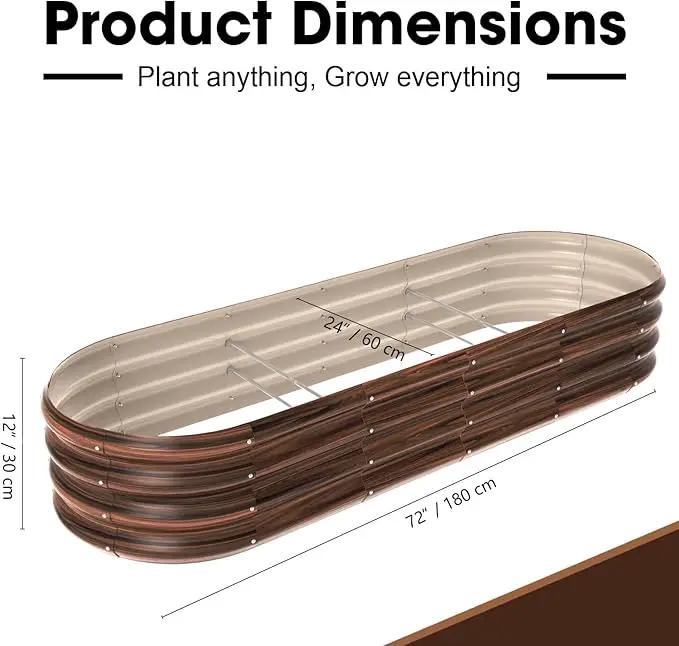 6x2x1ft Oval Galvanized Raised Garden Bed Outdoor 9-in-1 Large Metal Modular Planter Box Raised Beds for Gardening,Vegetables,Fruits,Flowers & Herbs (Brown) by GreenHaven Gardens