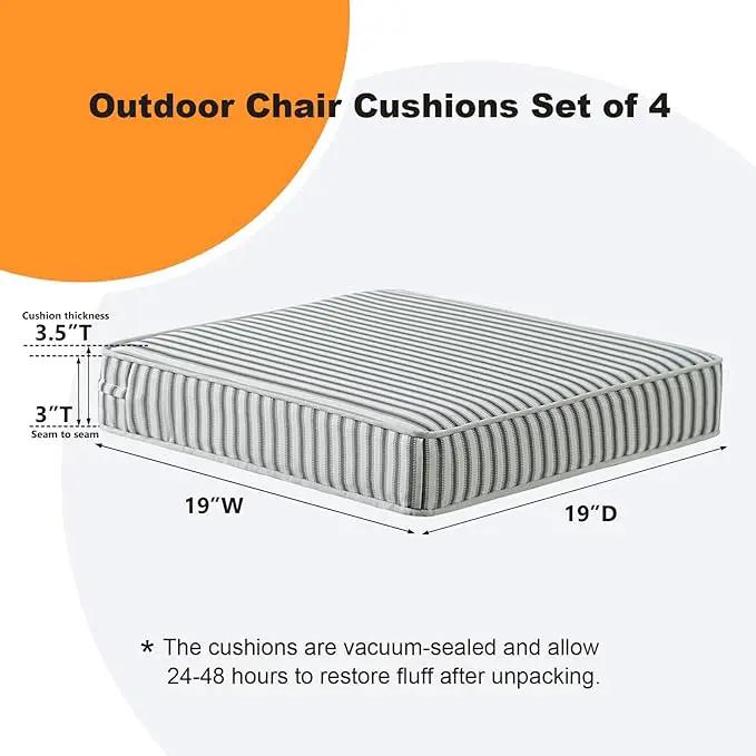 Square Corner Seat Cushions, 19" x 19" x 3", Set of 4, Indoor Outdoor Water Repellent Universal Chair Pads with Ties for Patio Furniture, Garden Deck Dining Chairs, Black and White by GreenHaven Gardens