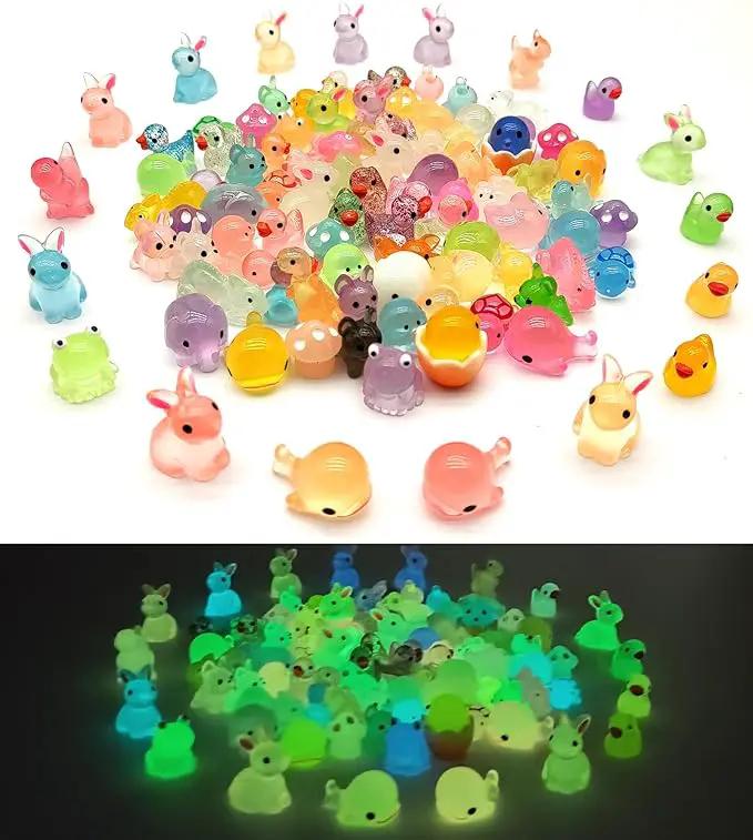 Mini Resin Animals Figures to Hide 100Packs Luminous Tiny ducks Dinosaurs Miniature Figurines Glow in The Dark for Fairy Garden Dollhouse Micro Landscape Aquarium Potted Party Favor Decor (100) by GreenHaven Gardens
