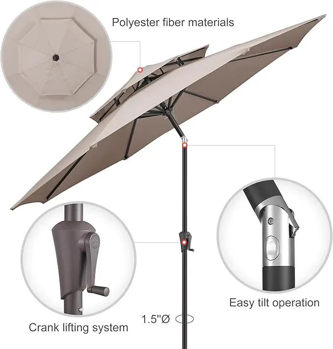 9" Outdoor Patio Umbrella - Double Top Table Umbrella Waterprool UV Protection, Sombrillas de Patio with Push Button Tilt&Crank, Sun Umbrella for Pool, Porch, Garden, Backyard(Taupe) by GreenHaven Gardens
