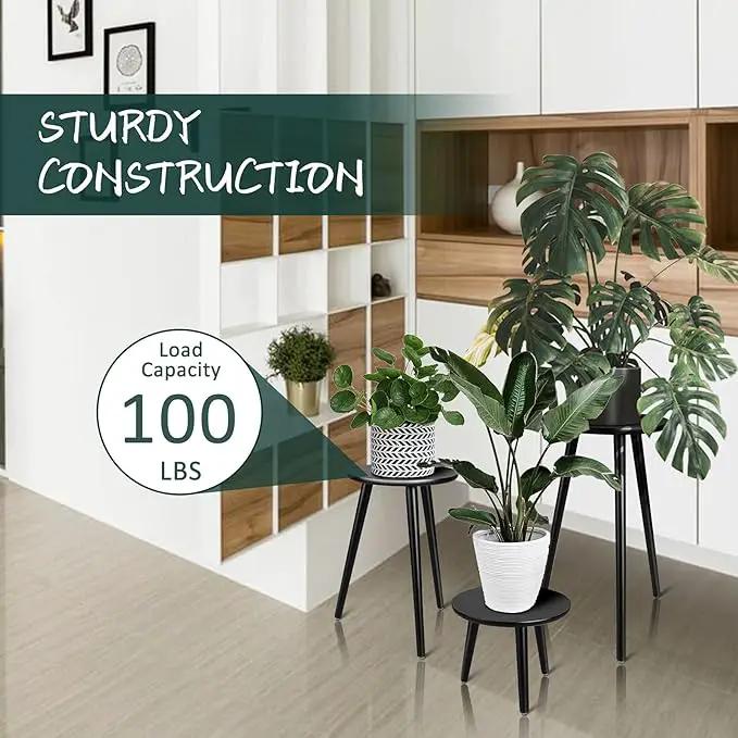 Uneedem Indoor Plant Stand Wood Mid Century Plant Stand for Indoor Plants, Modern Plant Table, 20.5" Tall Plant Holder Stand for Flower Pots, Small Round Side Table, End Table Black by GreenHaven Gardens