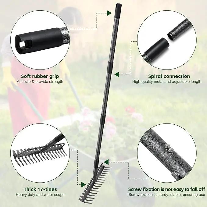 77'' Bow Rake ，17 Tines Metal Head Rakes with Stainless Steel Handle，Heavy Duty Garden Rake for Loosening Soil Gathering Leaf Leveling Lawn Farming Land Management Yarn Thatch Rake by GreenHaven Gardens