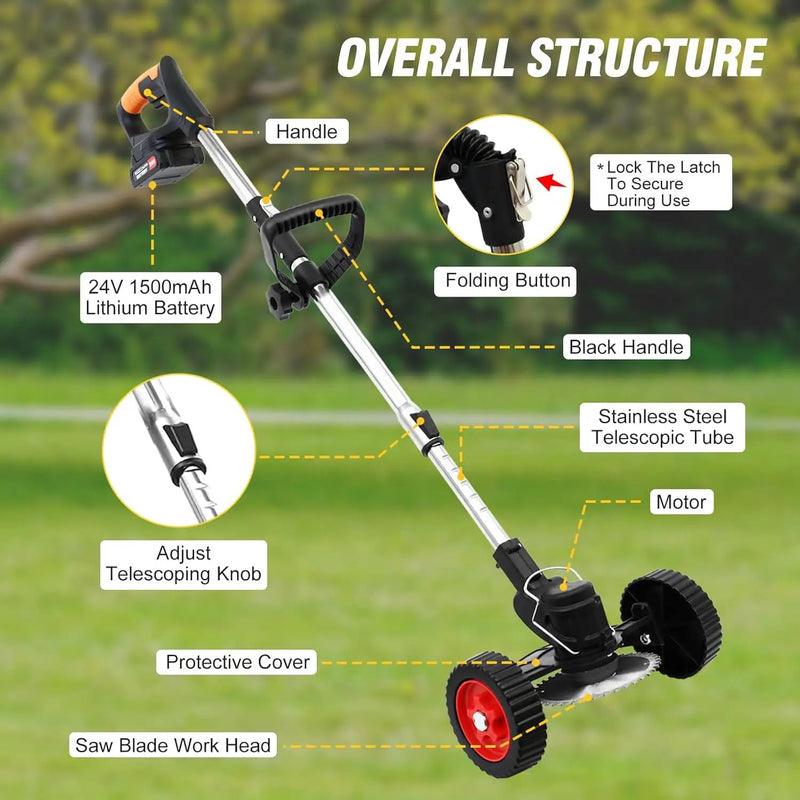 ALSO GO 24V Electric Weed Wacker Grass Trimmer with 2 pcs Batteries & Fast Charger, 3 in 1 Stringless Lightweight Brush Cutter/Edger/Mower with 3 Types Blade & Wheels for Garden and Yard Lawn by GreenHaven Gardens