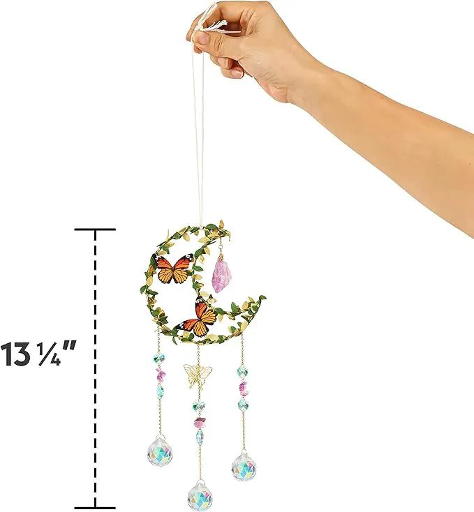 Crystal Suncatcher for Windows - Moon Shaped with Enchanting Butterfly Design - Sun Catchers Indoor Window - Hanging Crystal Wind Chimes, Rainbow Maker Gifts, Prism Suncatcher, Window Decor by GreenHaven Gardens
