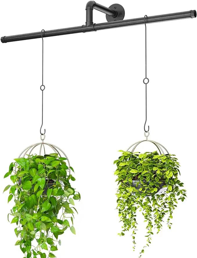 T-Shape Hanging Planters for Indoor Plants Plant Hanger Indoor Window Plant Shelves Hanging Plant Holder Black Metal Rod Ceiling Wall Mount(Pot & Plant Not Included) by GreenHaven Gardens