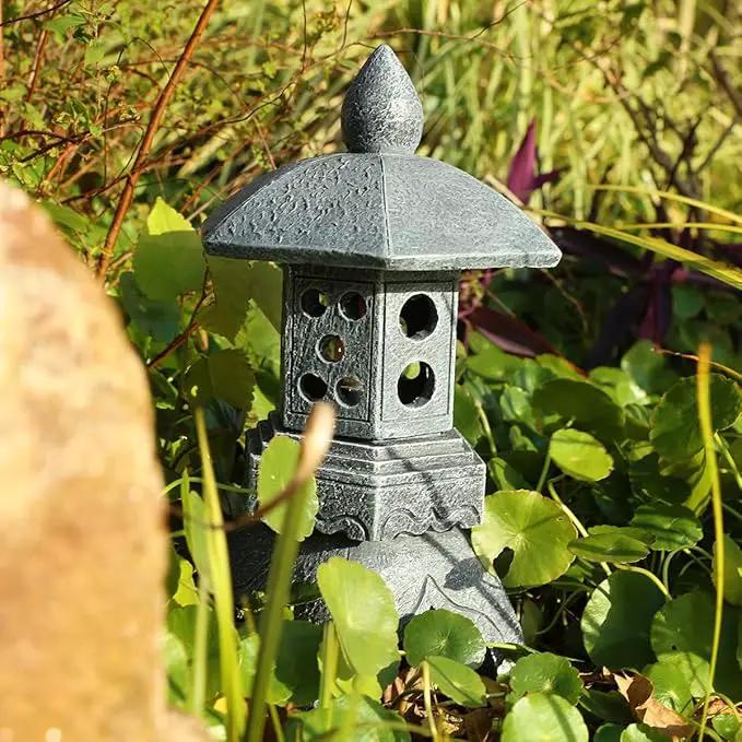 Pagoda Lantern Garden Statue with Solar Lotus Lights, Large Resin Japanese Temple Pagoda Lamp Asian Zen Outdoor Yard Decor for Landscape Patio Porch Lawn Decorations, Christmas Ornament Gift by GreenHaven Gardens