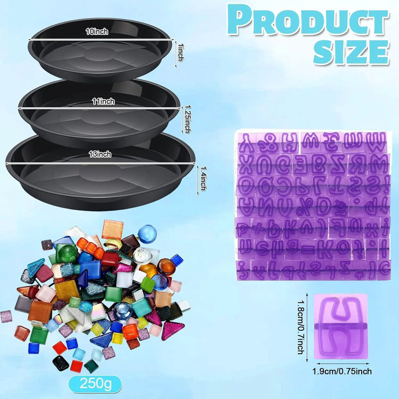 5 Pcs 3 Size Stepping Stone Kit for DIY Outdoor Garden Stepping Stone Includes Cement Molds Mosaic Tiles and Concrete Letter Stamps No Concrete Mix(Black) by GreenHaven Gardens