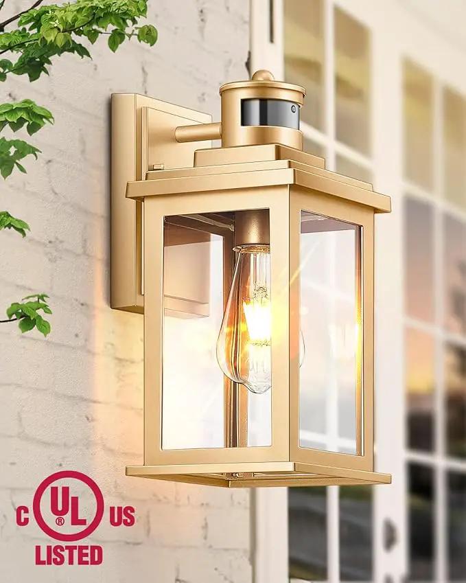 VIANIS Motion Sensor Exterior Lights for House, Dusk to Dawn Outdoor Light Fixture Lantern, Gold Waterproof Outdoor Motion Sensor Light for House, Doorway, Entryway, Garden, Hardwired, Non-Solar by GreenHaven Gardens