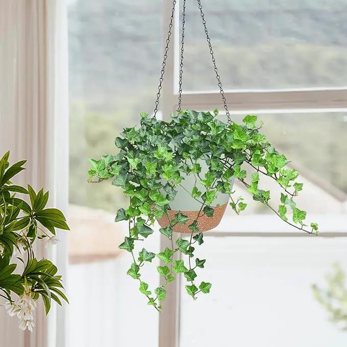 10/9/8 Inch Hanging Planter for Indoor Outdoor Plants, 3 Pack Self-Watering Hanging Pot with Drainage Holes Hanging Planter Baskets Plant Pots with Removable Tray (Green+Brown) by GreenHaven Gardens