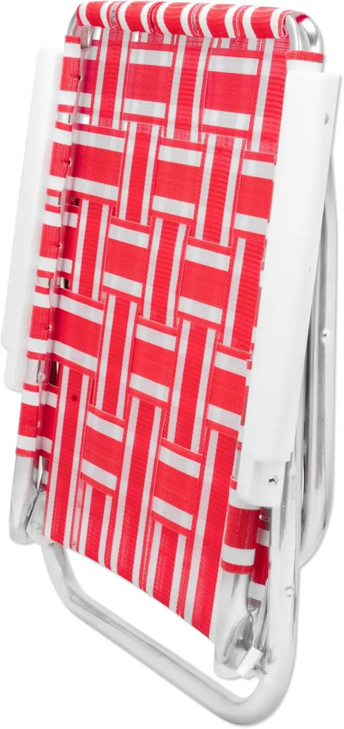 Lawn Chair USA Folding Aluminum Outdoor Patio Lawn Chair | Heavy-Duty Webbed Chairs for Camping, Sports, Beach, Yard & Tailgating | Lightweight Portable | High Back Beach Chair - Red & White Stripe by GreenHaven Gardens