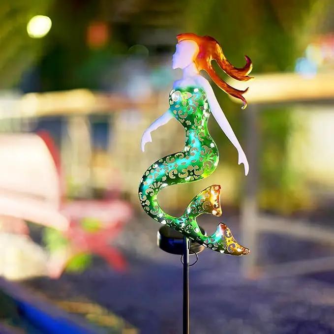ARTER Solar Garden Stake Lights, Metal Mermaids Ocean Nautical Outdoor Waterproof Solar Pathway Lights with 3.6 Feet 22 LED Fairy Lights for Yard Patio Lawn Poolside, 37 Inches Tall (Pack of 2) by GreenHaven Gardens